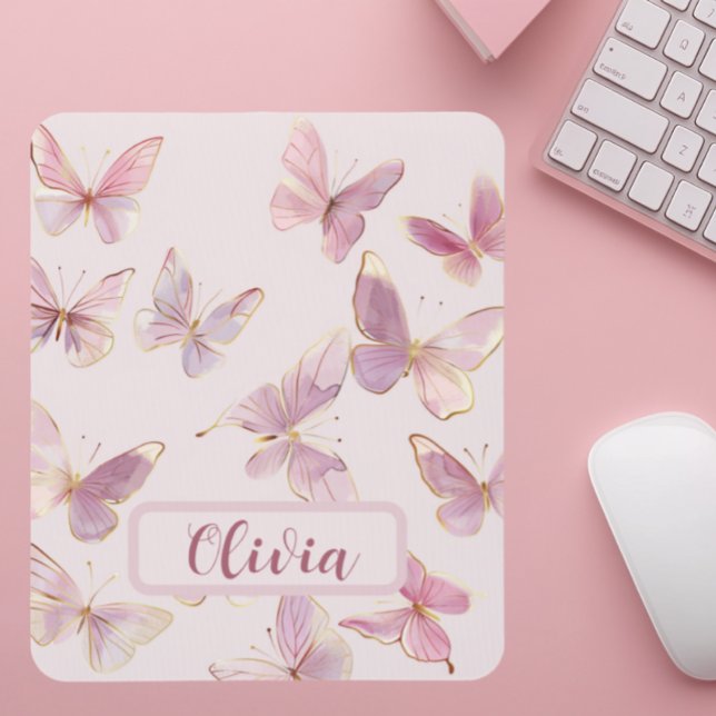 Rosa Butterfly Kinder Personalisierte Maus Mat Mousepad (Von Creator hochgeladen)