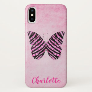 Rosa Butterfly Name Monogram Case-Mate iPhone Hülle