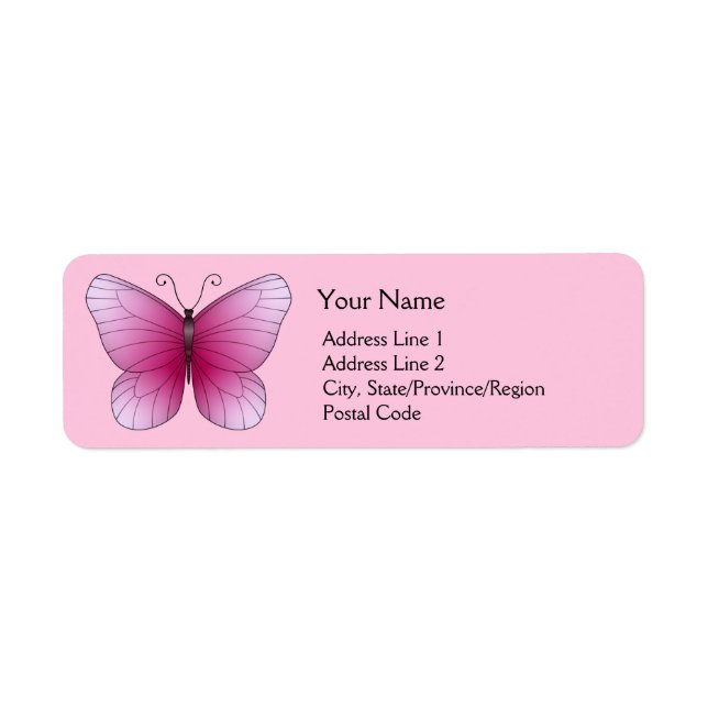 Rosa Butterfly-Rücksendeadressen-Aufkleber (Vorne)