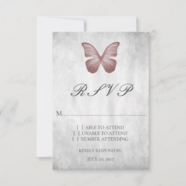 Rosa Butterfly Wedding RSVP Card (Vorderseite)