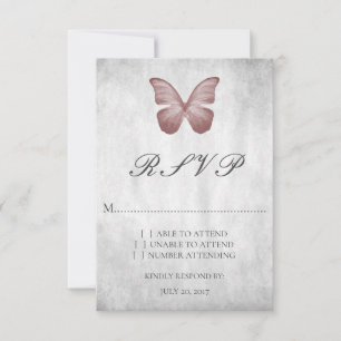 Rosa Butterfly Wedding RSVP Card Karte