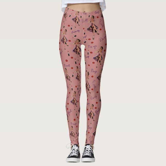 Rosa Button nach oben Leggings (Vorderseite)