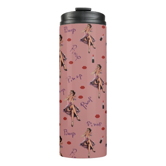 Rosa Button nach oben Thermosbecher (Vorderseite)