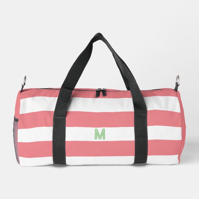 Rosa Cabana Streifen und Personalisiert grüne Mono Duffle Bag (Rückseite)