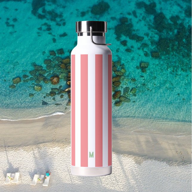 Rosa Cabana Streifen und Personalisiert grüne Mono Trinkflasche (Von Creator hochgeladen)
