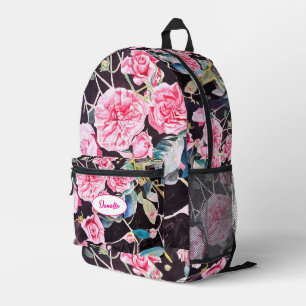 Rosa Cabbage-Rose-Blumenmuster-Wasserfarbe Mädchen Bedruckter Rucksack