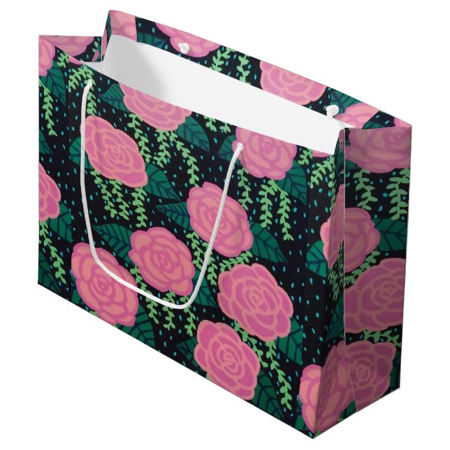 Rosa Cabbage-Rose Große Geschenktüte (Vorderseite Schrägansicht)