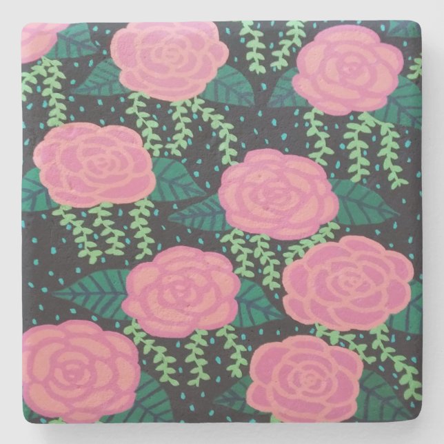 Rosa Cabbage-Rose Steinuntersetzer (Vorderseite)