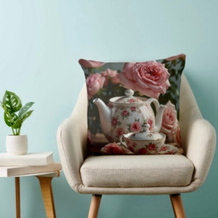 Rosa Cabbage Rose Teewurfkissen Kissen