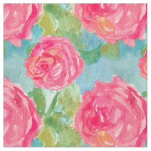 Rosa Cabbage Rose Wasserfarben Blume Kunst, Dichtu Stoff