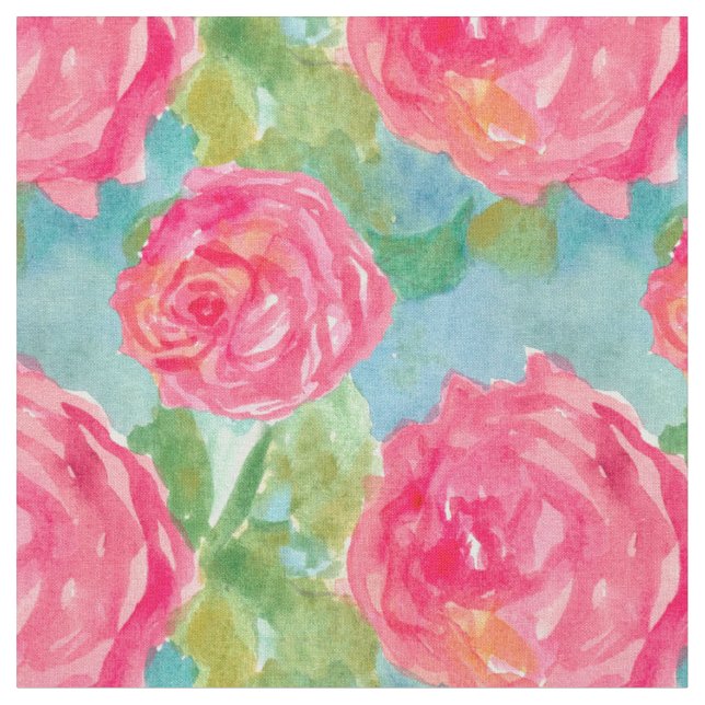 Rosa Cabbage Rose Wasserfarben Blume Kunst, Dichtu Stoff (Nahaufnahme)