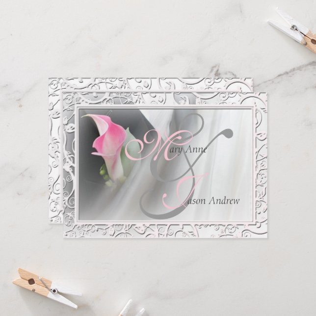 Rosa Calla Lily Blühte Rahmen Hochzeit Einladung (Vorderseite/Rückseite Beispiel)