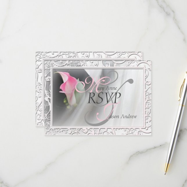 Rosa Calla Lily Geblüht Rahmen Hochzeit RSVP Karte (Vorderseite/Rückseite Beispiel)