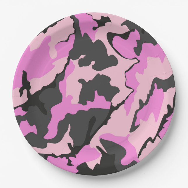 Rosa Camouflage, 9 Zoll Papier Party Teller (Vorderseite)