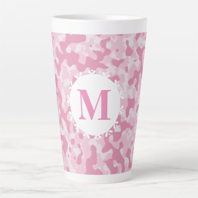 Rosa Camouflage Camouflage Monogramm Initial Milchtasse (Vorderseite)