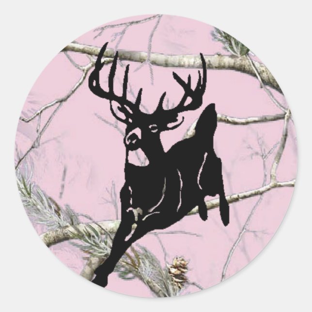 Rosa Camouflage, die Buck läuft Runder Aufkleber (Vorderseite)