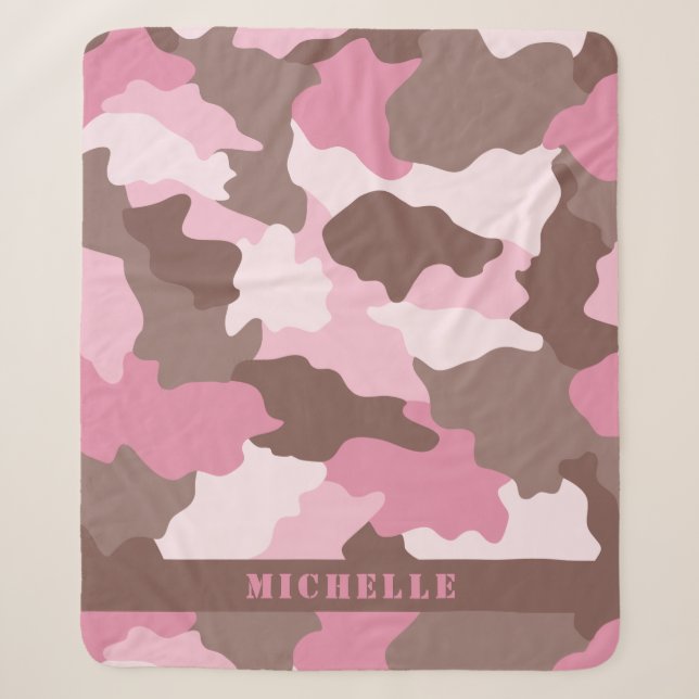 Rosa Camouflage Girly Camouflage Monogramm Name Sherpadecke (Vorderseite)