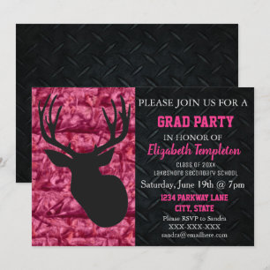 Rosa Camouflage Hirsche Jägerin Graduation Party Einladung