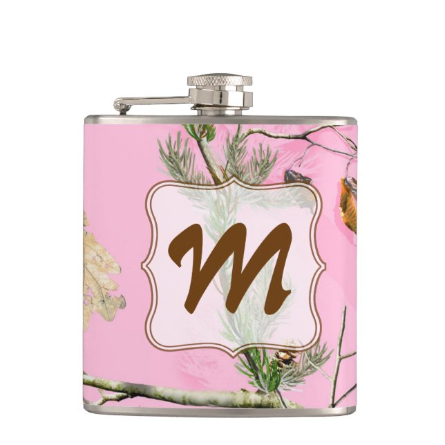 Rosa Camouflage Kamuflage Jagen Monogram Whiskey F Flachmann (Vorderseite)