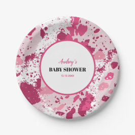 Rosa Camouflage Kinderdusche Pappteller