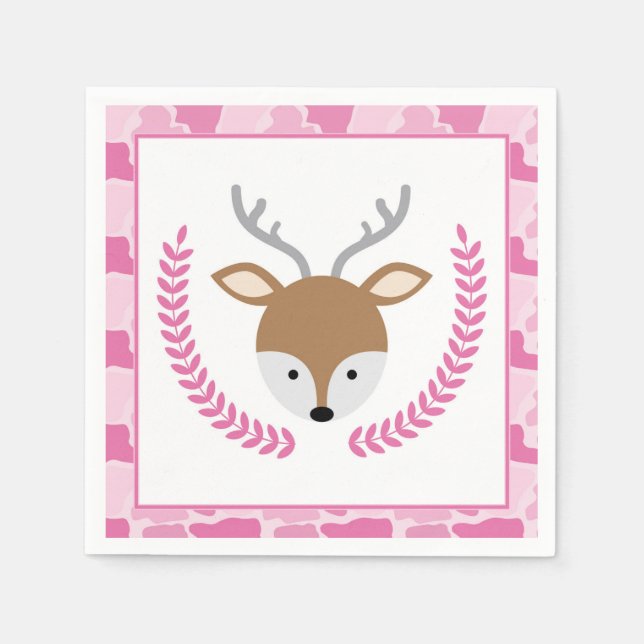 Rosa Camouflage Kleine Hirschdusche Napkins Serviette (Vorderseite)