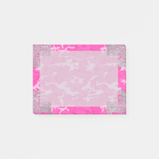 Rosa Camouflage mit Imitat-Glitzer Post-it Klebezettel (Vorderseite)