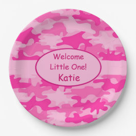 Rosa Camouflage Name Personalisiert New Baby Girl Pappteller