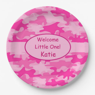 Rosa Camouflage Name Personalisiert New Baby Girl Pappteller