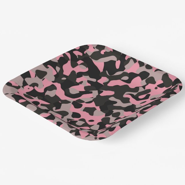 Rosa Camouflage Pappteller (Gewinkelt)