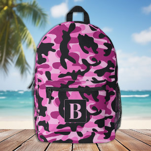 Rosa Camouflage Personalisiert Modernes Monogramm Bedruckter Rucksack