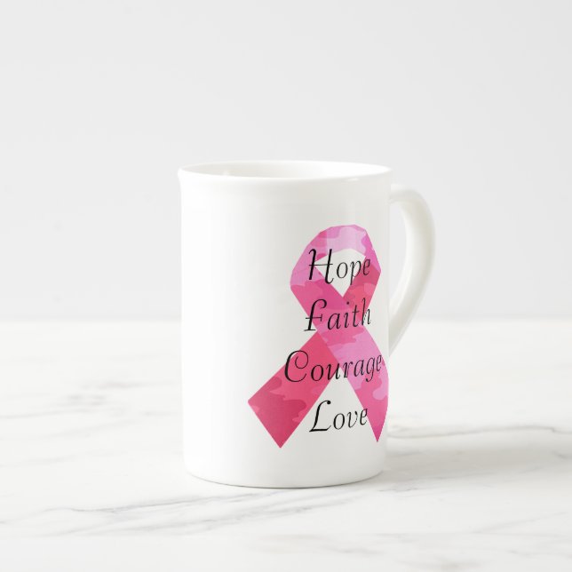 Rosa Camouflage Ribbon Faith Bone China Tasse (Vorderseite Rechts)