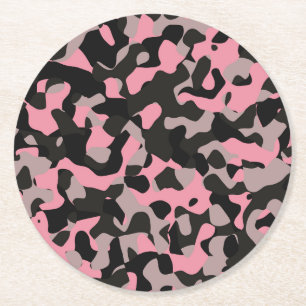 Rosa Camouflage Runder Pappuntersetzer