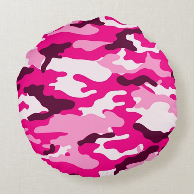 Rosa Camouflage Rundkissen Rundes Kissen (Rückseite)