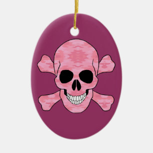 Rosa Camouflage Schädel und Crossbones Oval Orname Keramik Ornament