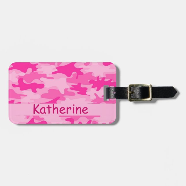 Rosa Camouflage-Tarnungs-Name personalisiert Gepäckanhänger (Vorderseite horizontal)