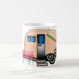 Rosa Camper und Flamingos Kaffeetasse