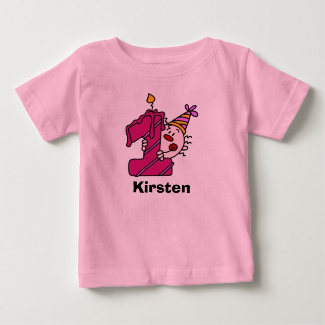 Rosa Candle Clown Erster Bidday T - Shirt (Vorderseite)