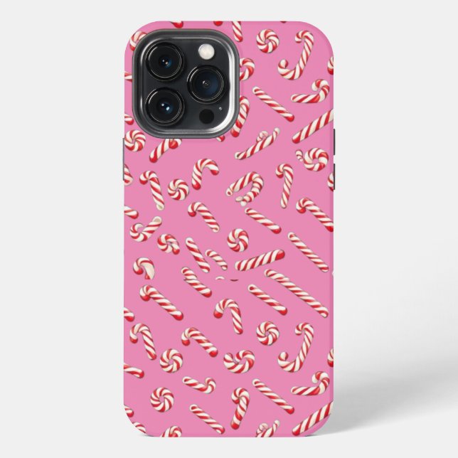 Rosa Candy Cane-Muster iPhone 13 Pro Max Hülle (Rückseite)