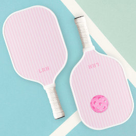 Rosa Candy Stripe Design Kleine Initialen Monogram Pickleball Schläger
