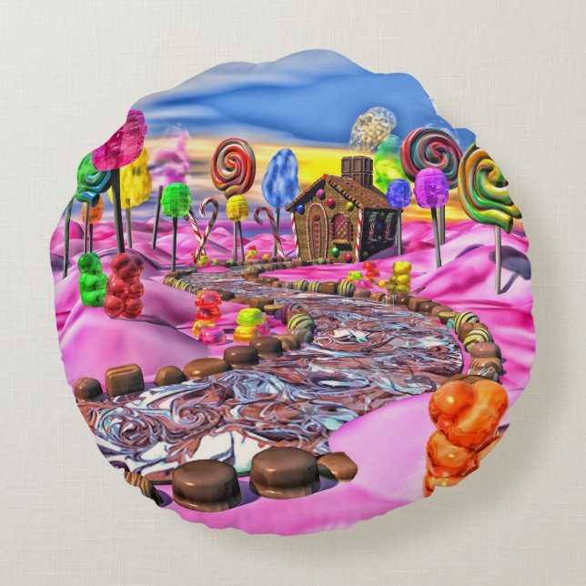 Rosa Candyland - Rundes Kissen (Rückseite)