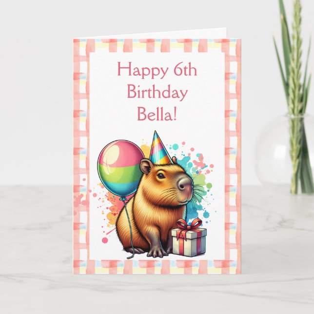 Rosa Capybara Themed Girl's Happy Birthday Karte (Vorderseite)