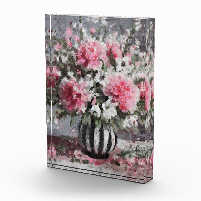 Rosa Carnation Floral Blume Arrangement Schwarz Fotoblock (Rechts)