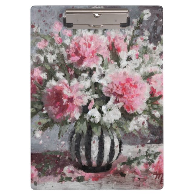 Rosa Carnation Floral Blume Arrangement Schwarz Klemmbrett (Vorderseite)