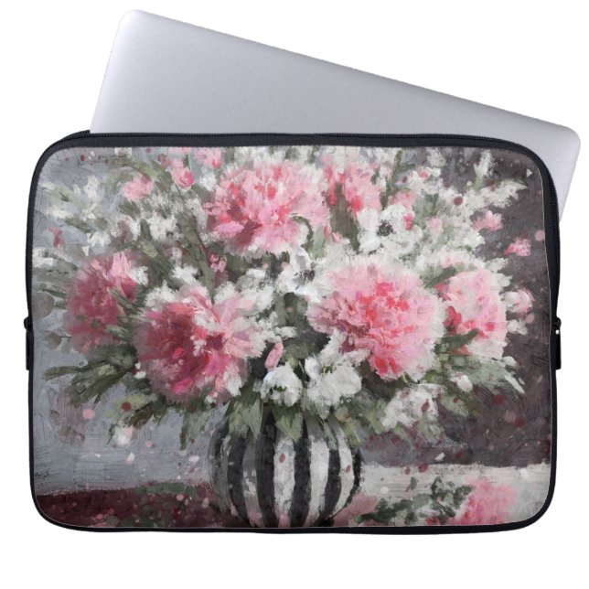 Rosa Carnation Floral Blume Arrangement Schwarz Laptopschutzhülle (Vorderseite)