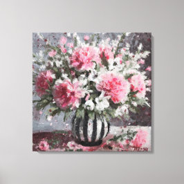 Rosa Carnation Floral Blume Arrangement Schwarz Leinwanddruck