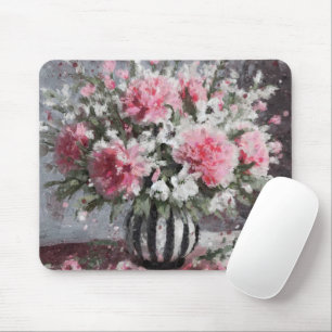 Rosa Carnation Floral Blume Arrangement Schwarz Mousepad
