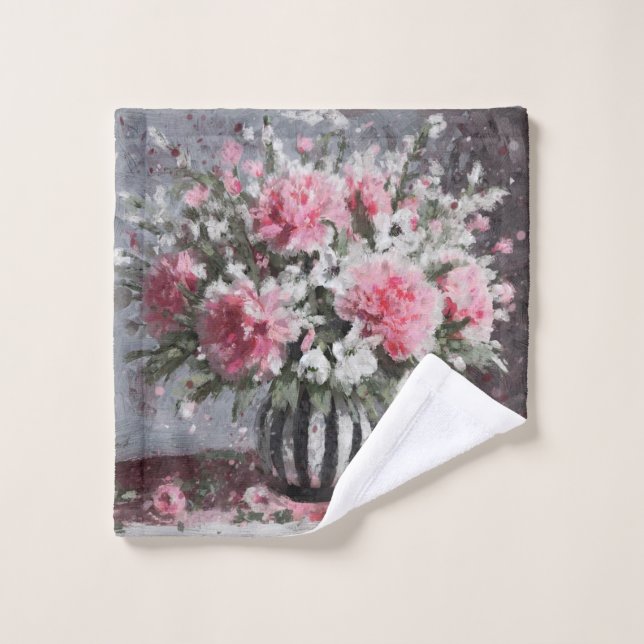Rosa Carnation Floral Blume Arrangement Schwarz Waschlappen (Waschlappen)