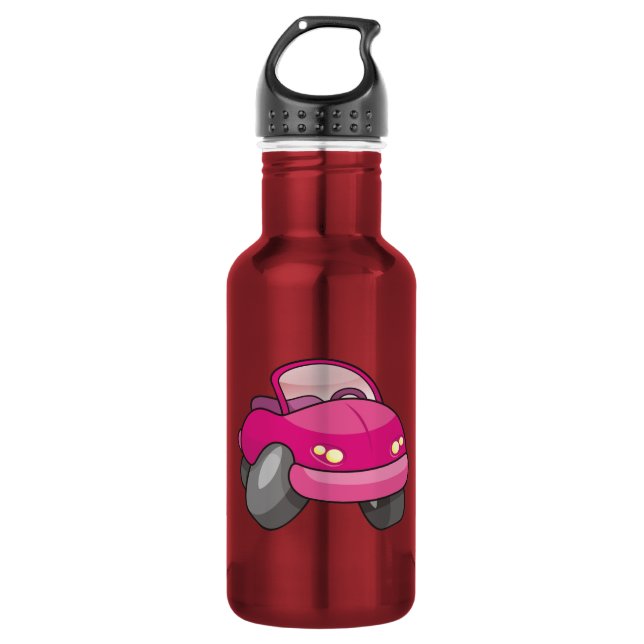 Rosa Cartoon-Auto Trinkflasche (Vorderseite)