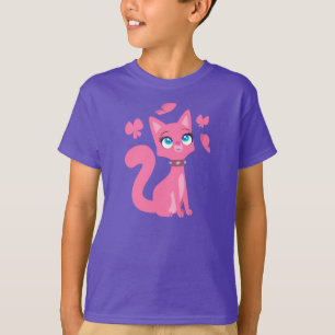 Rosa Cartoon Katze und Schmetterlinge Kinder T - S T-Shirt