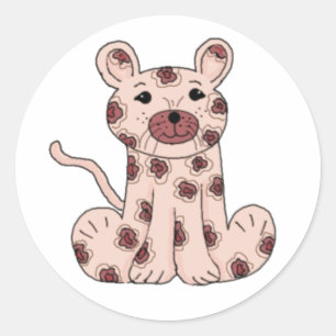 Rosa Cartoon Leopard Runder Aufkleber